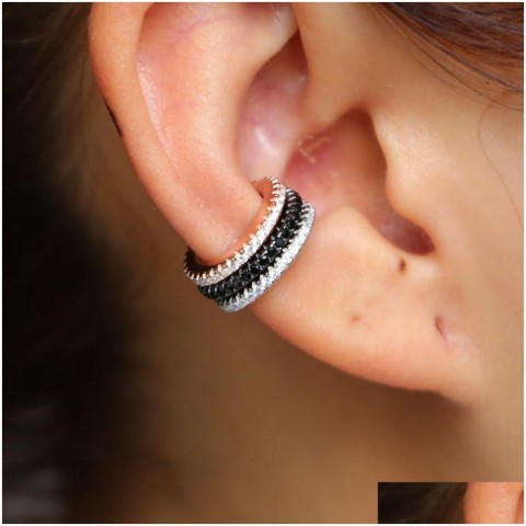 Huggie No Piercing Ear Cuff, 925 Sterling Silver, White CZ, Women's Preppy Hoop Earring