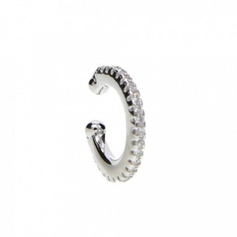 Huggie No Piercing Ear Cuff, 925 Sterling Silver, White CZ, Women's Preppy Hoop Earring