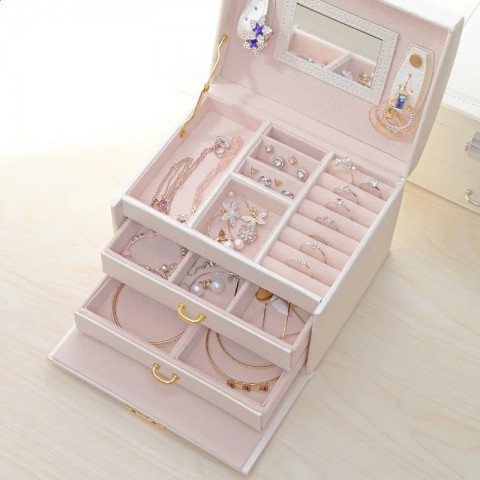 PU Leather Multi-Layer Jewelry Storage Box for Women's Accessories