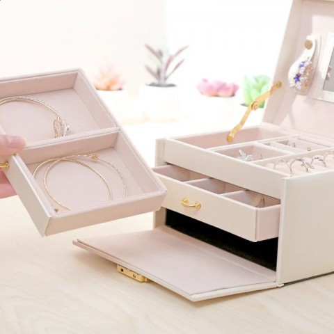 PU Leather Multi-Layer Jewelry Storage Box for Women's Accessories