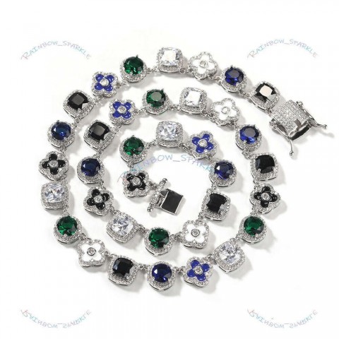 Trendy Hip Hop Beaded Necklace for Women, Red Diamond Accents, 40cm Silver Plated