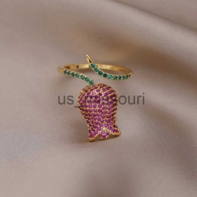 South Korea Fashion 14K Gold Plated Rose Zircon Band Ring for Women