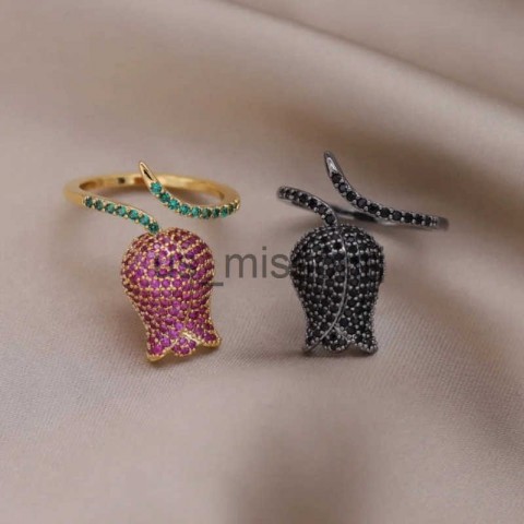 South Korea Fashion 14K Gold Plated Rose Zircon Band Ring for Women