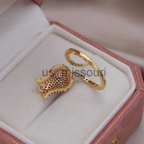 South Korea Fashion 14K Gold Plated Rose Zircon Band Ring for Women