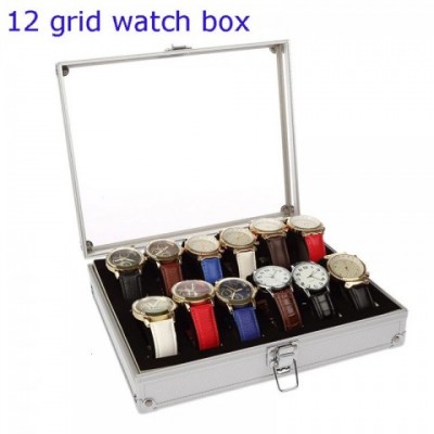 6/12 Grid Metal Watch Storage Box with Lock - Unisex Jewelry Organizer