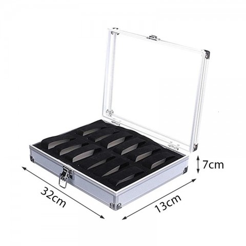 6/12 Grid Metal Watch Storage Box with Lock - Unisex Jewelry Organizer