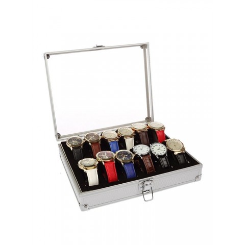 6/12 Grid Metal Watch Storage Box with Lock - Unisex Jewelry Organizer