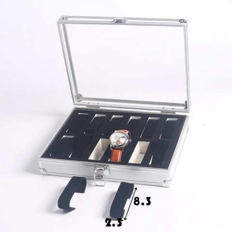 6/12 Grid Metal Watch Storage Box with Lock - Unisex Jewelry Organizer