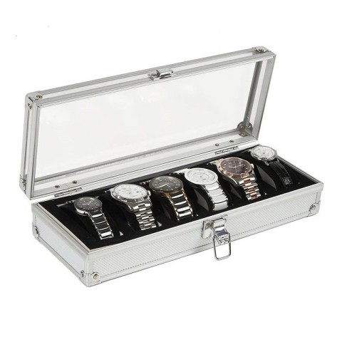 6/12 Grid Metal Watch Storage Box with Lock - Unisex Jewelry Organizer