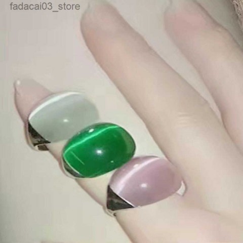 ZZLTD Women's Exaggerated Green Opal Titanium Steel Band Ring z250317