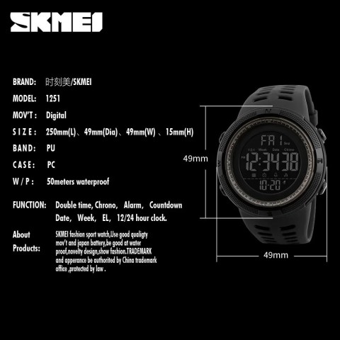 SKMEI Men's Waterproof Digital Sport Watch with Countdown Timer