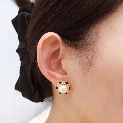 Elegant 14K Gold Plated Blue Zircon Pearl Stud Earrings for Women