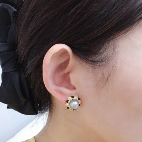Elegant 14K Gold Plated Blue Zircon Pearl Stud Earrings for Women