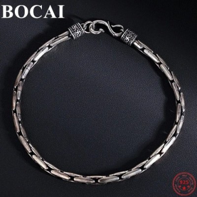 BOCAI Trend S925 Men's Pure Silver Bangle Bracelet with S-Buckle