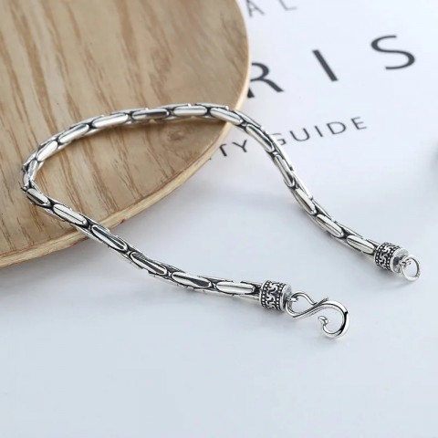 BOCAI Trend S925 Men's Pure Silver Bangle Bracelet with S-Buckle