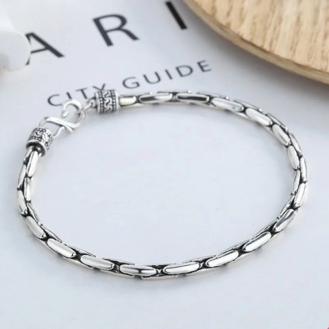 BOCAI Trend S925 Men's Pure Silver Bangle Bracelet with S-Buckle