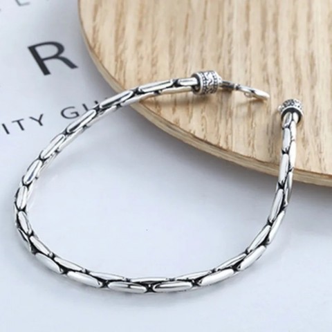 BOCAI Trend S925 Men's Pure Silver Bangle Bracelet with S-Buckle