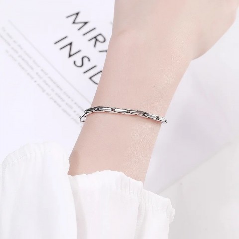 BOCAI Trend S925 Men's Pure Silver Bangle Bracelet with S-Buckle