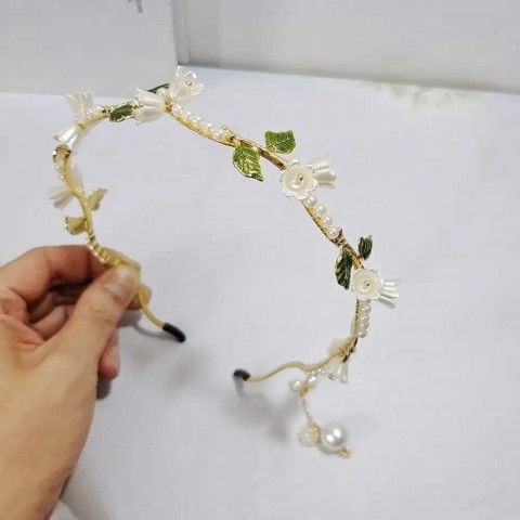 Korean Alloy Pearl Headband with Flower Beads for Women Y240909