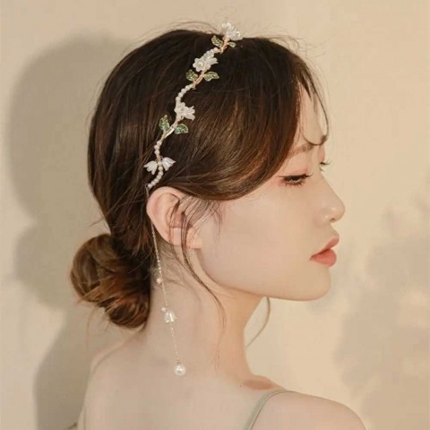 Korean Alloy Pearl Headband with Flower Beads for Women Y240909