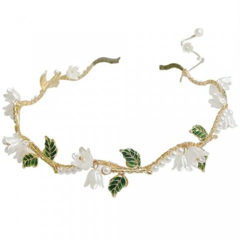 Korean Alloy Pearl Headband with Flower Beads for Women Y240909