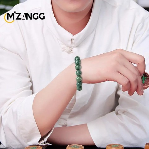 Natural A-grade Jadeite Bean Green Bracelet for Men and Women