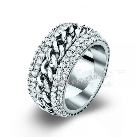 Sterg Sier Women's Rotatable Topaz & Diamond Simulated Wedding Ring Size 5-11