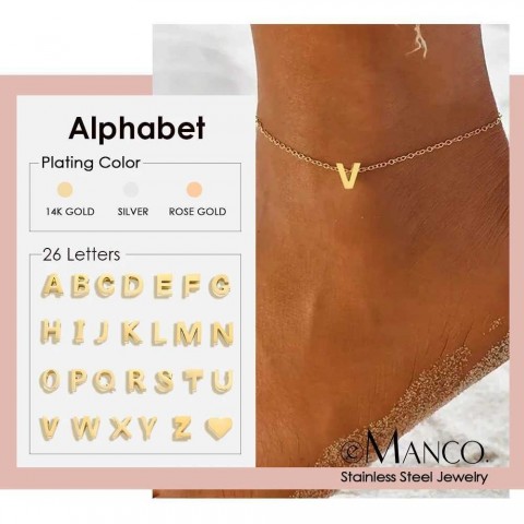 eManco Customizable Stainless Steel Initials Anklet - Unisex English Alphabet Gift W241217