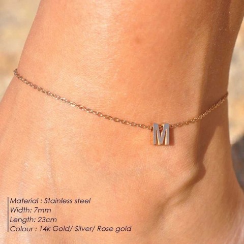 eManco Customizable Stainless Steel Initials Anklet - Unisex English Alphabet Gift W241217