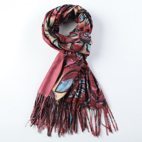 Winter Warm Pashmina Shawl with Floral Embroidery and Tassels for Women