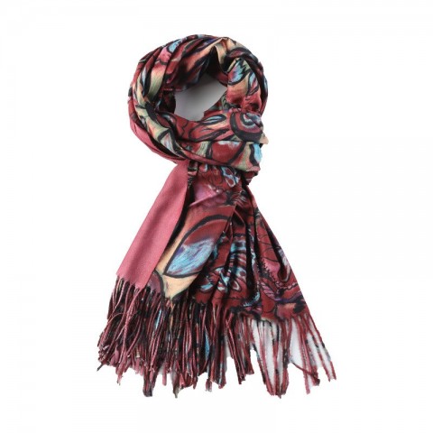 Winter Warm Pashmina Shawl with Floral Embroidery and Tassels for Women