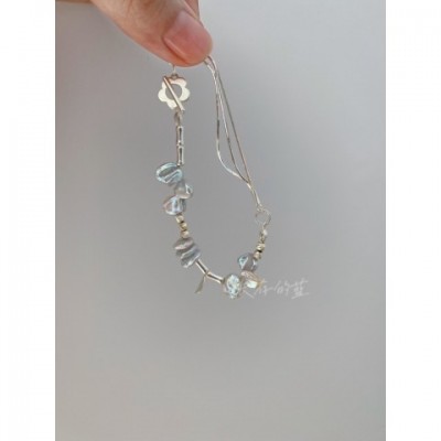 Elegant Silver Bangle with Blue Flowers and Baroque Pearls for Unisex