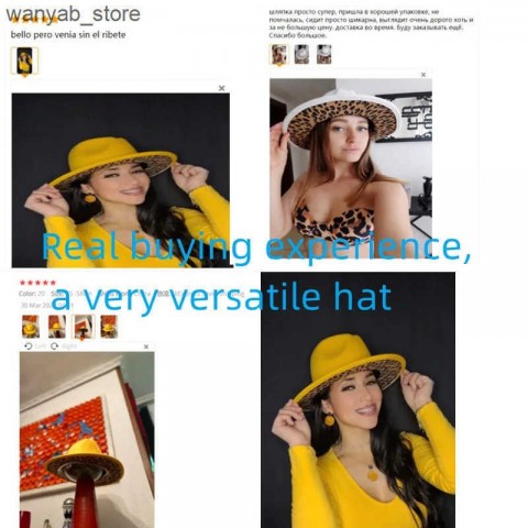 Yellow Wide Brim Fedora Hat with Leopard Print Inner for Men and Women L240910