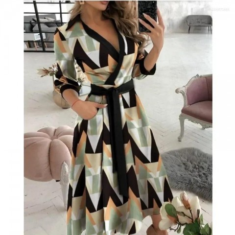 Women's Stylish Long Sleeve V-neck Blouse with Elegant Print