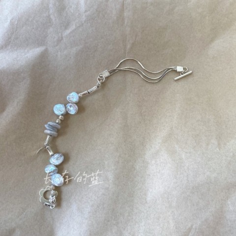 Elegant Silver Bangle with Blue Flowers and Baroque Pearls for Unisex