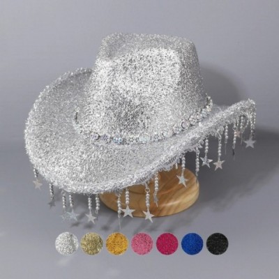 Western Silk Cowboy Hat with Sparkling Rhinestones and Star Bead for Men and Women