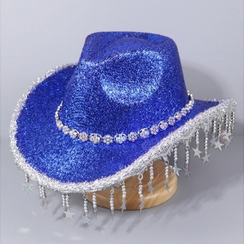 Western Silk Cowboy Hat with Sparkling Rhinestones and Star Bead for Men and Women