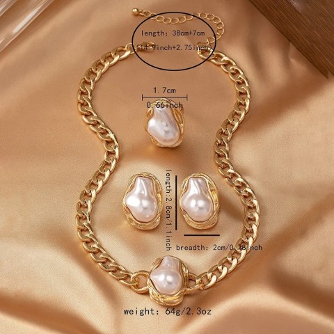 3PCS Charmful Retro Pearl Wedding Jewelry Set for Women Earrings Necklace Ring