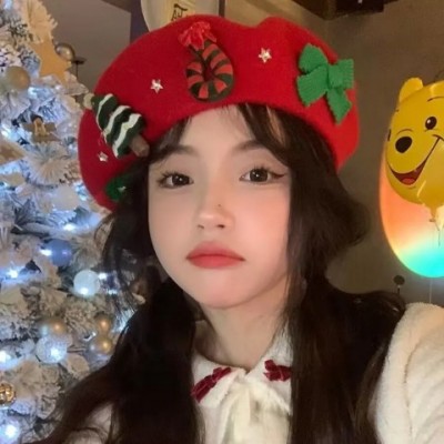 Y2K Beret Cap Women's Winter Wool Tweed Christmas Warm Fashion Party Hat 241009
