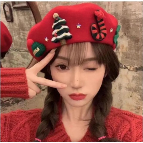 Y2K Beret Cap Women's Winter Wool Tweed Christmas Warm Fashion Party Hat 241009