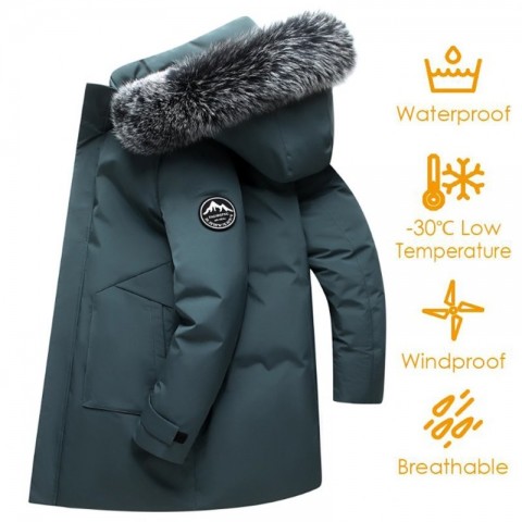 2023 Winter Men's Hooded Down Jacket, Warm White Duck Down Coat, Slim & Windproof