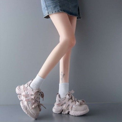 New Women's Hollow Design Korean Sneakers - Comfortable Lace Up Platform Casual Shoes