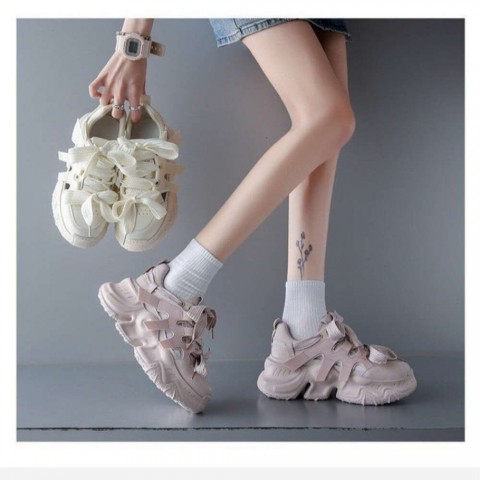 New Women's Hollow Design Korean Sneakers - Comfortable Lace Up Platform Casual Shoes