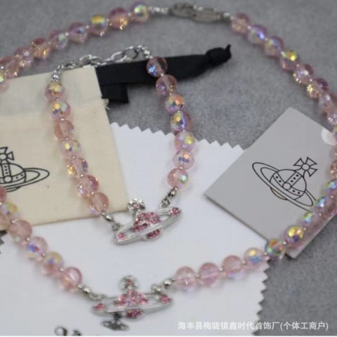 Vivienmes Women's Preppy Style Crystal Pearl Pendant Necklace & Bracelet Set