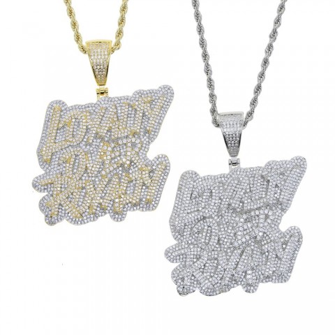 Iced Out Loyalty Over Royalty CZ Pendant Necklace for Men Women