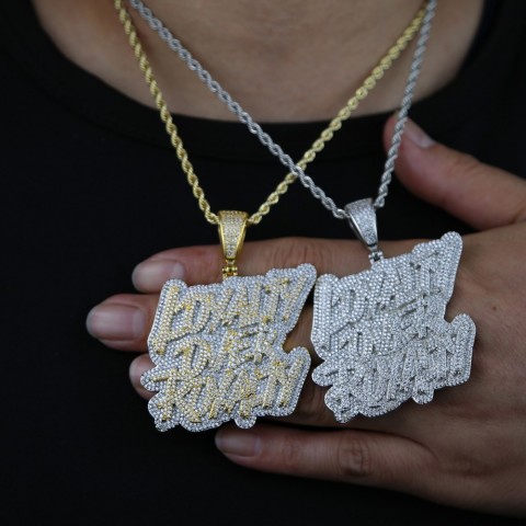 Iced Out Loyalty Over Royalty CZ Pendant Necklace for Men Women