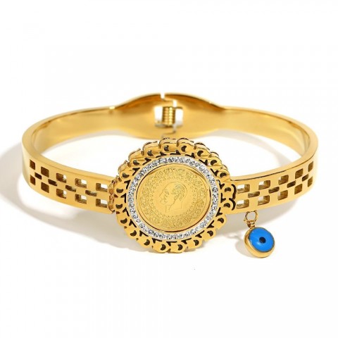 ALLYES Women's Stylish 18K Gold Stainless Steel Heart Leaf Bangles with Zircon