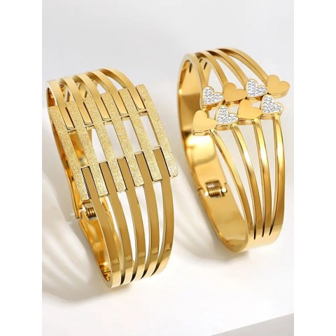 ALLYES Women's Stylish 18K Gold Stainless Steel Heart Leaf Bangles with Zircon