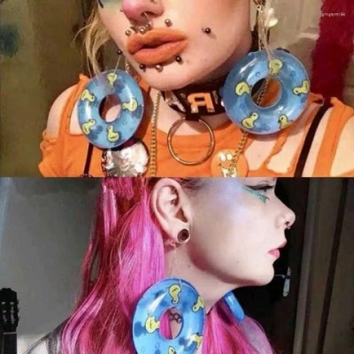Punk Style Dangle Earrings for Women - Big Exaggerated Swimming Ring Jewelry