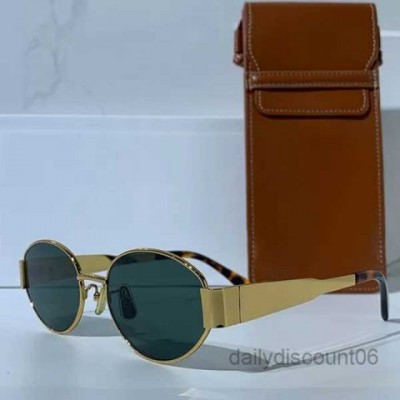 Celins Women's Oval Sunglasses with Gold Legs and Green Lenses